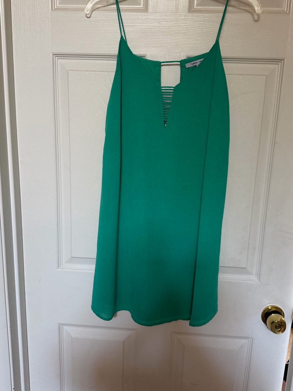 Naked Zebra Emerald Green Mini Dress with Ladder Neckline soft cuts on sides szL
